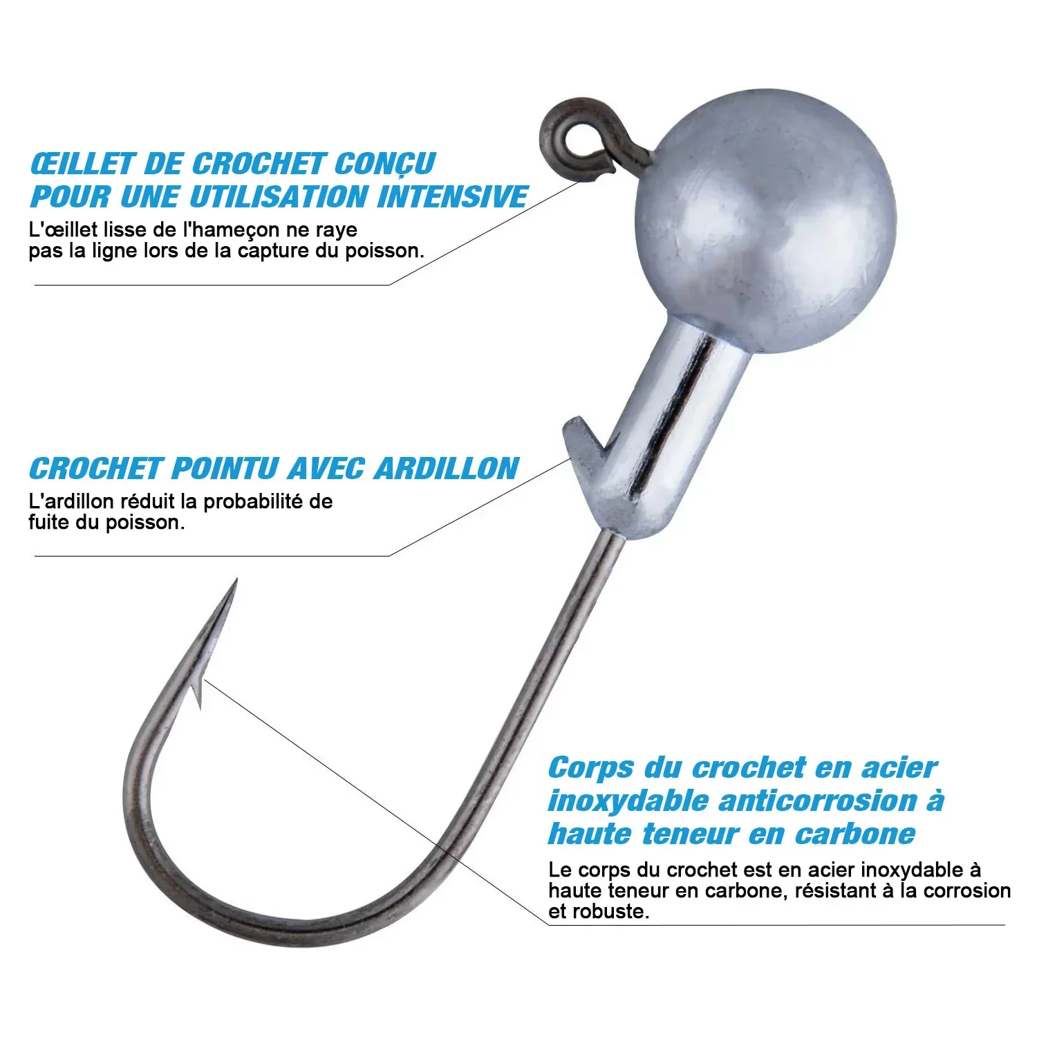 Goture 1box Fishing Hooks 0.6g 0.8g 1g 2g 5g 8g 10g 15g 20g Round Ball Crank Jig Head Hook Secondary Hooks for Soft Worm Fishing - Detail 1