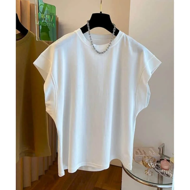 

Cotton Vests for Women Summer Thin Minimalism Korean Style Casual Loose Elegant Tanks O-neck Sleeveless T-shirts Women Clothing