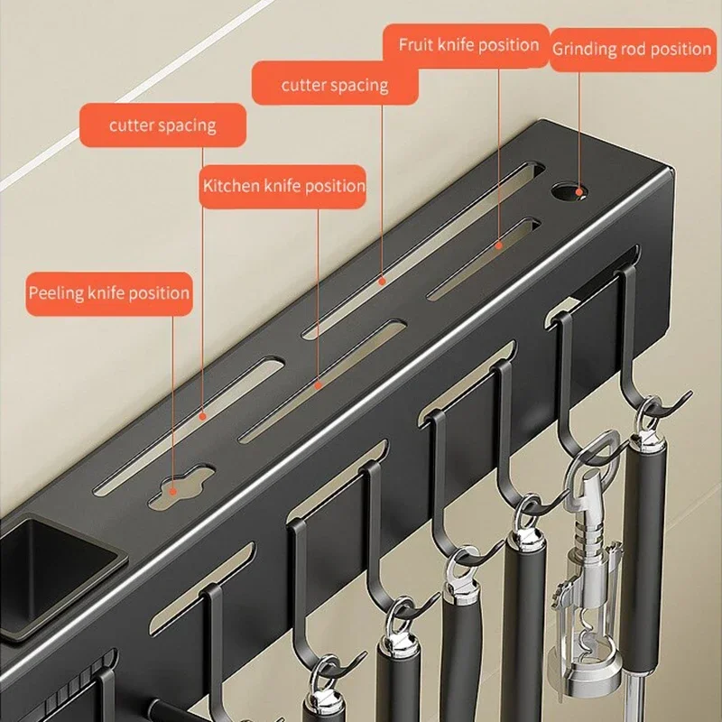 Hot Stainless Steel Kitchen Storage Rack Wall-mounted Multifunctional Storage Knife Rack with Multiple Brackets and Hooks