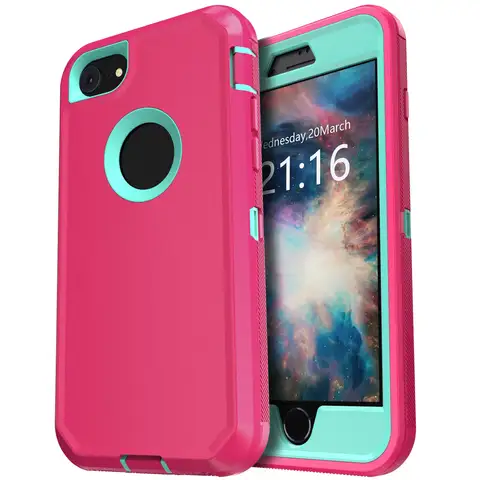 Custodia per telefono rosa per iPhone 7 / iPhone 7 Plus Cover rigida protettiva antiurto resistente a 3 strati