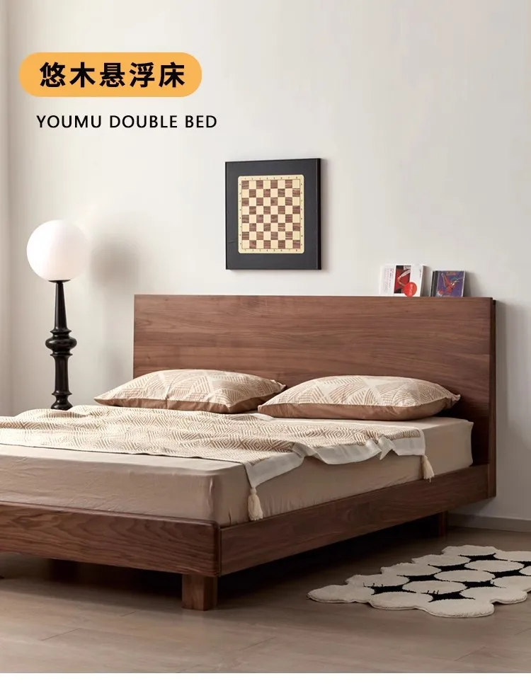 Customizable North American Suspension Simple Modern White Oak 1.5m Single 1.8m Double High Backrest Bed