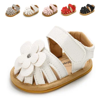 New Infant Baby Shoes Baby Boy Girl Shoes Toddler Flats Summer Sandal Flower suola in gomma morbida scarpe da culla antiscivolo First Walker