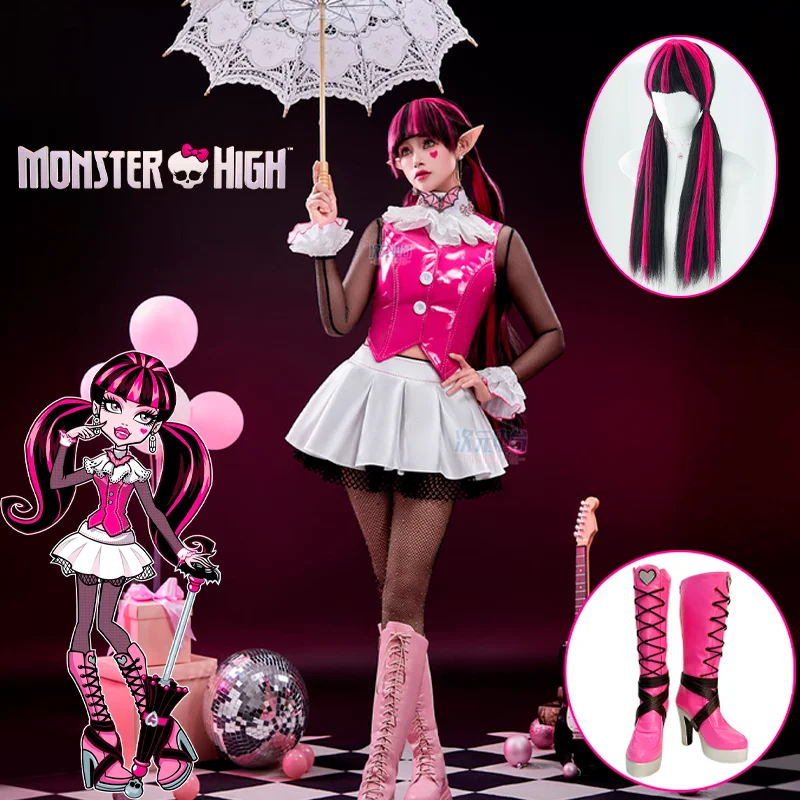 Presell Anime monstruo Dráculaura Cosplay disfraz peluca Drác Laura Lala D Cosplay traje zapatos falda fiesta de Halloween mujeres adultas