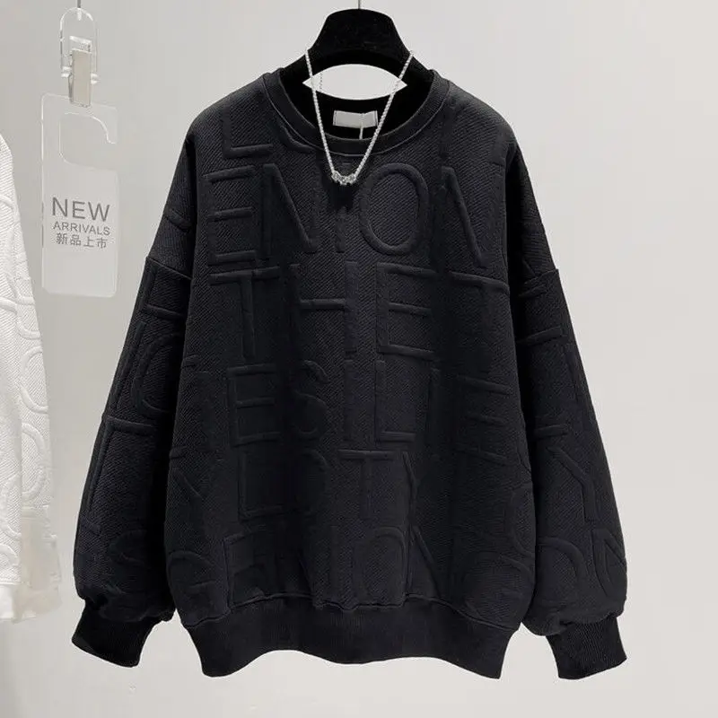 Sudaderas básicas informales con cuello redondo para mujer, ropa con letras de Color sólido, decoración tridimensional elegante, Tops que combinan