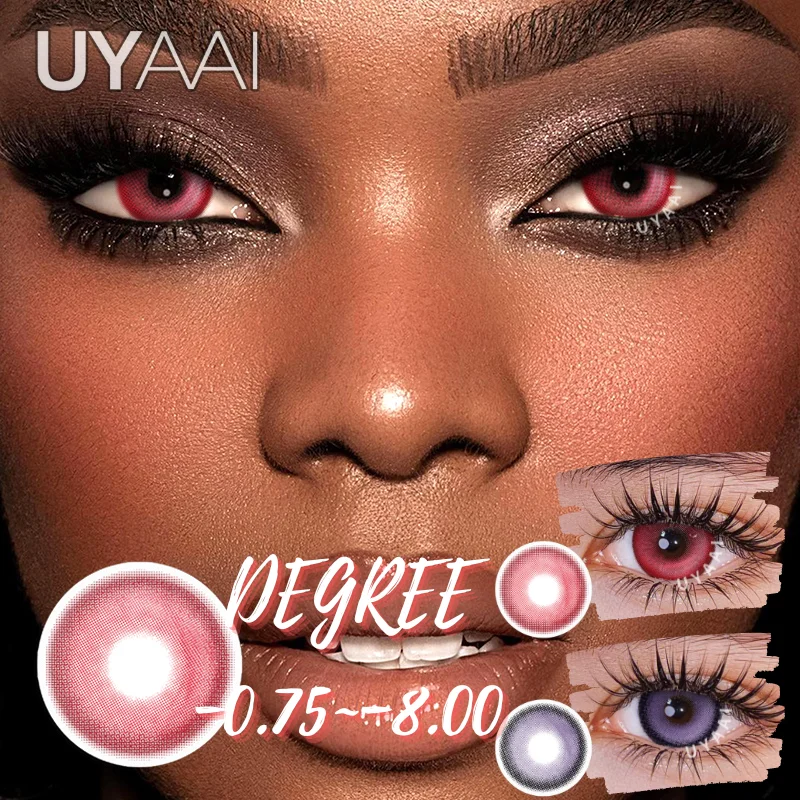 UYAAI-lentes de contacto de Color para ojos, lentes de miopía con dioptrías, lentes de contacto verdes, lentes azules, lentes de Halloween, 1 par