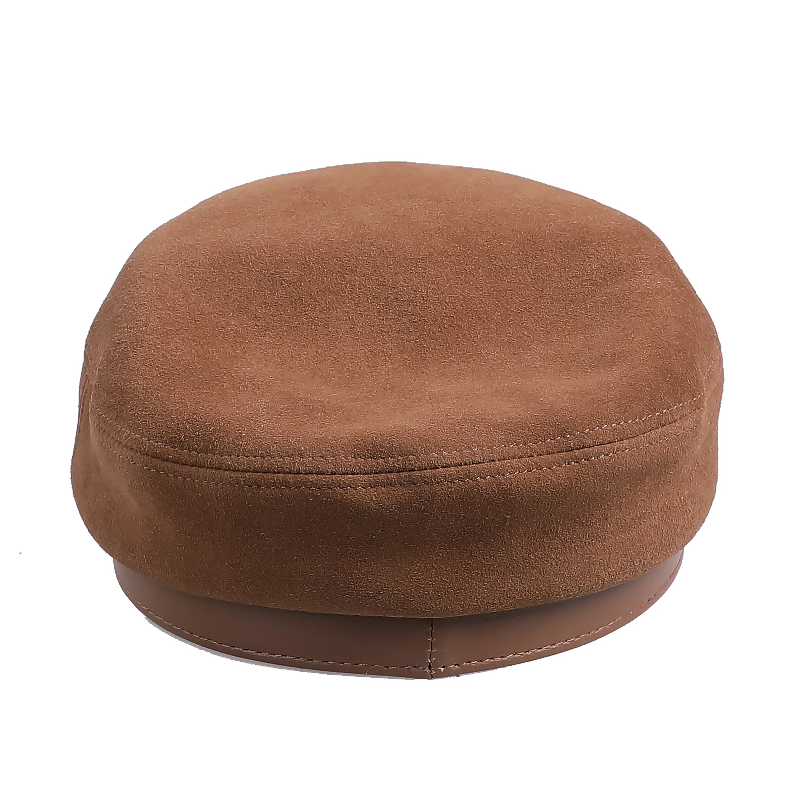 BOONJOVIA 100% Genuine Suede Leather Unisex Classic British Flat Top Cap-Military Army Style Sailo Hat-Breton Fiddler Hat