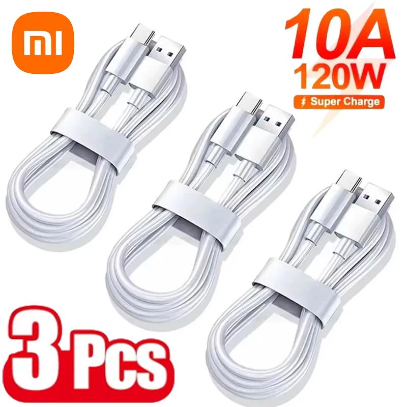 Xiaomi 3pcs 120W Universal Fast Charger Cable 10A PD Dual USB A To Type C Quick Charge Cable High-speed Data Transfer Wire Cord