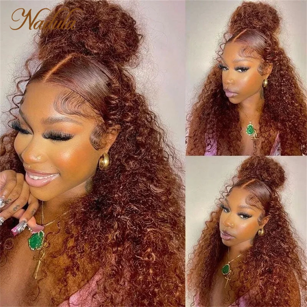 Nadula-Pre Cut Lace Bye Wig, Peruca Glueless com BabyHair, Peruca Glueless, Lace Bye Knots, Pré-Cut, marrom avermelhado, Auburn escuro, 150% Densidade, 150%