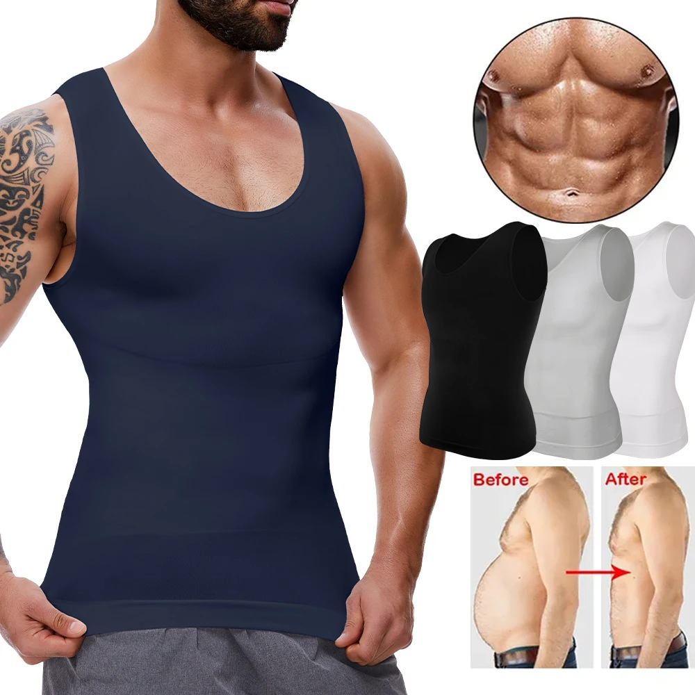 Mens Body Shaper Compression Tank Top Slimming Shapewear Abdomen Undershirt