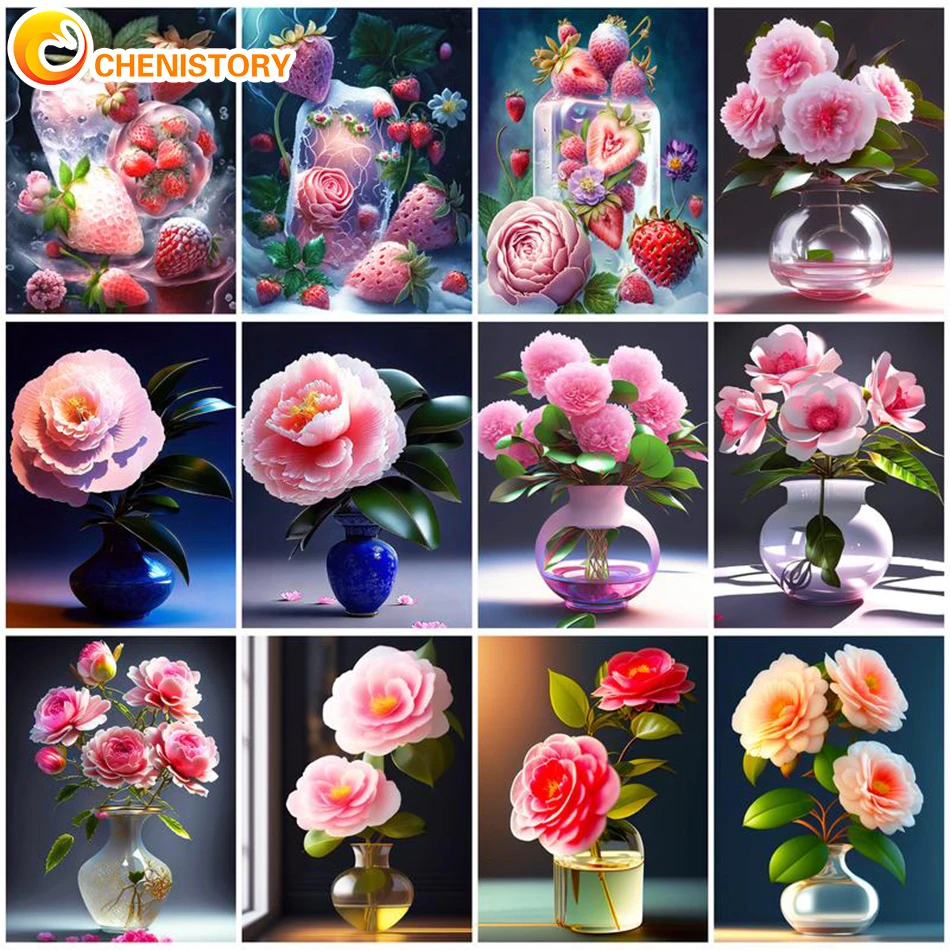 

CHENISTORY Painting On Number Adults Abstract Flower Drawing On Canvas Picture Of Coloring By Numbers Wall Art For Home Decor