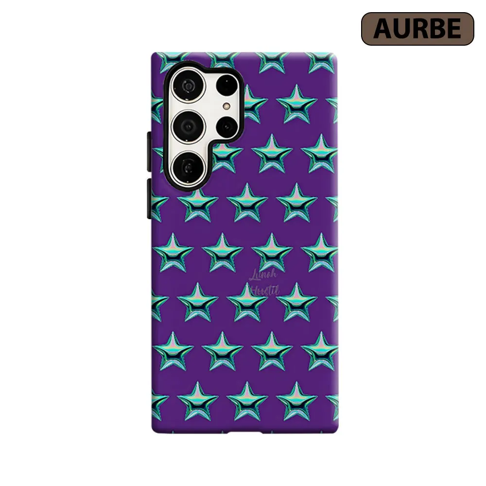 Iridescent Star Grid Phone Case For Samsung Galaxy S26 S25 S24 S23 Ultra Plus HD Hard Double Layer Film Cover