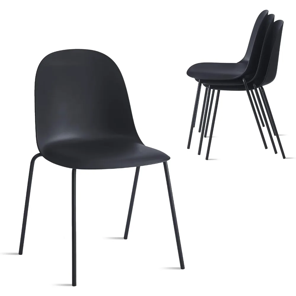 Minimalist Industrial Stackable Plastic Dining Chair with Metal Leg, Quick Assembly, Suitable for Indoor and Outdoor Cafes