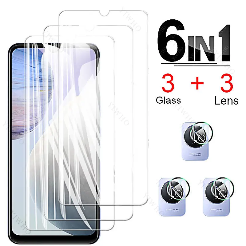 6in1 Tempered Glass for Vivo Y02 Screen Protector on For Vivo Y16 Y17 Y19 Y20 Y22 Y22s Protective Film Camera Lens HD Black Glas