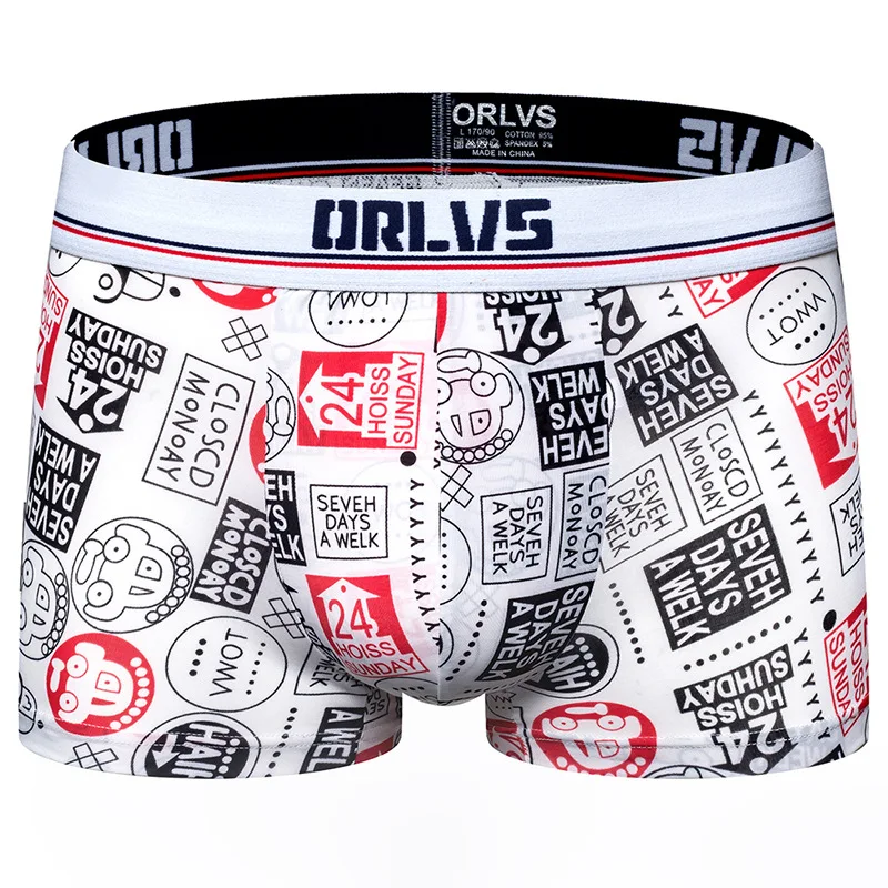 ORLVS Men's Underwear Printed Ice Silk Breathable Hip Lifting Quadrangle Pants Men's OR303