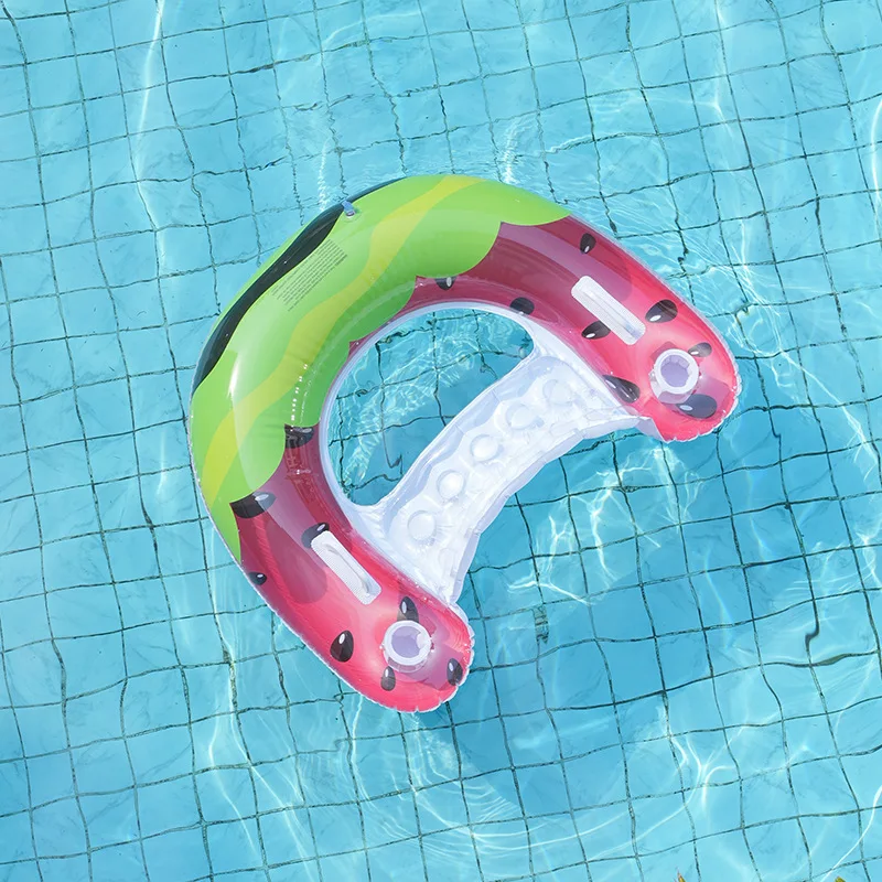 1 PCS Fruit Print Inflatable U-Shaped Pool Lounge Float Chair with Cup Holders