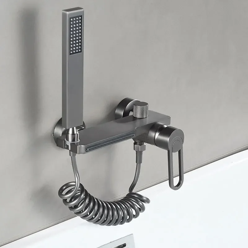 Gray Bathtub Shower Set Hot and Cold Black Bathroom Shower Faucet Chrome Bathroom White Shower Faucet set Brass