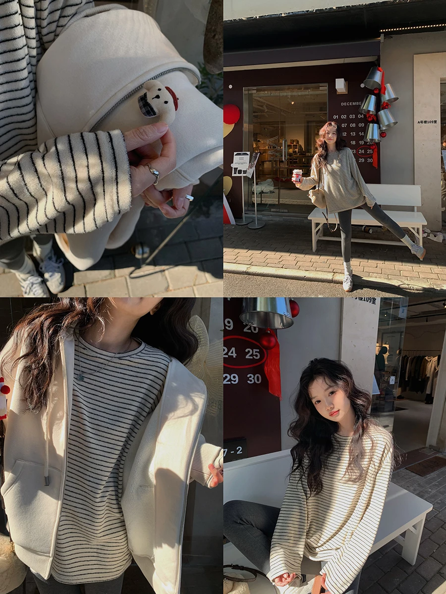 

Soft Silk Wool Fce Women's Base irt Stripe Design Winter Warm Underwear Polyester Fiber Knitted Sweater by IBELL ZHANG