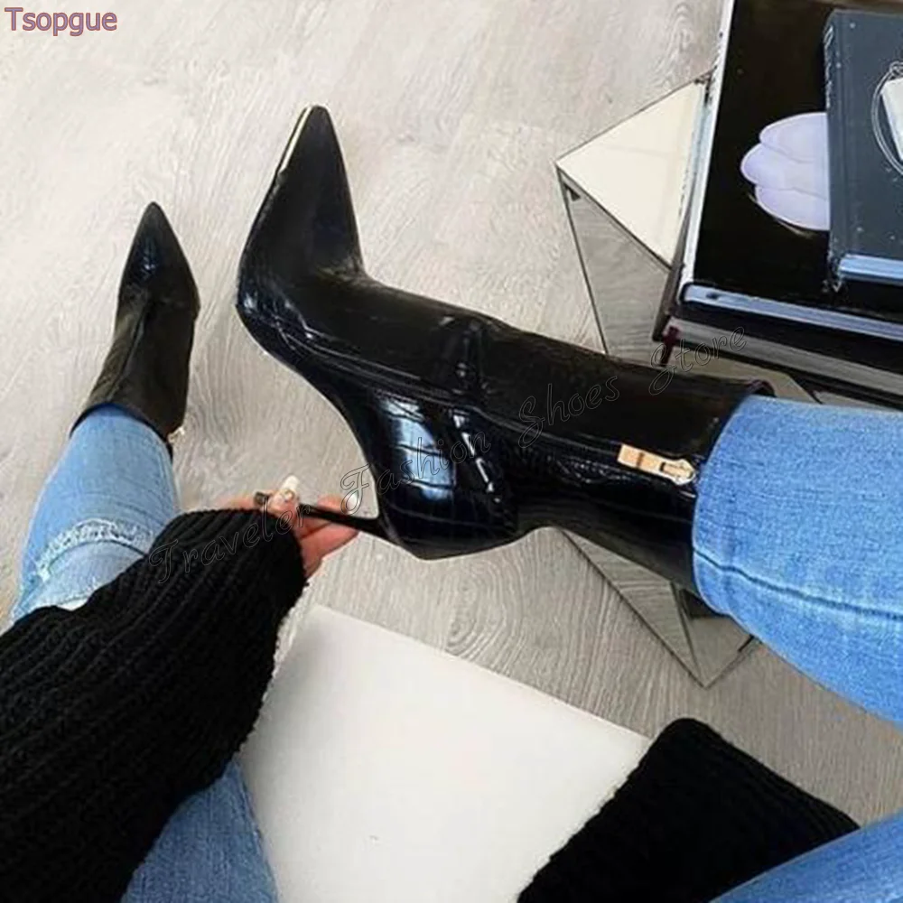 

Black Pointed Toe Side Zipper Boots Stilettos High Heels High Heel Shoes for Women Fashion Heels 2024 New Zapatos Para Mujere