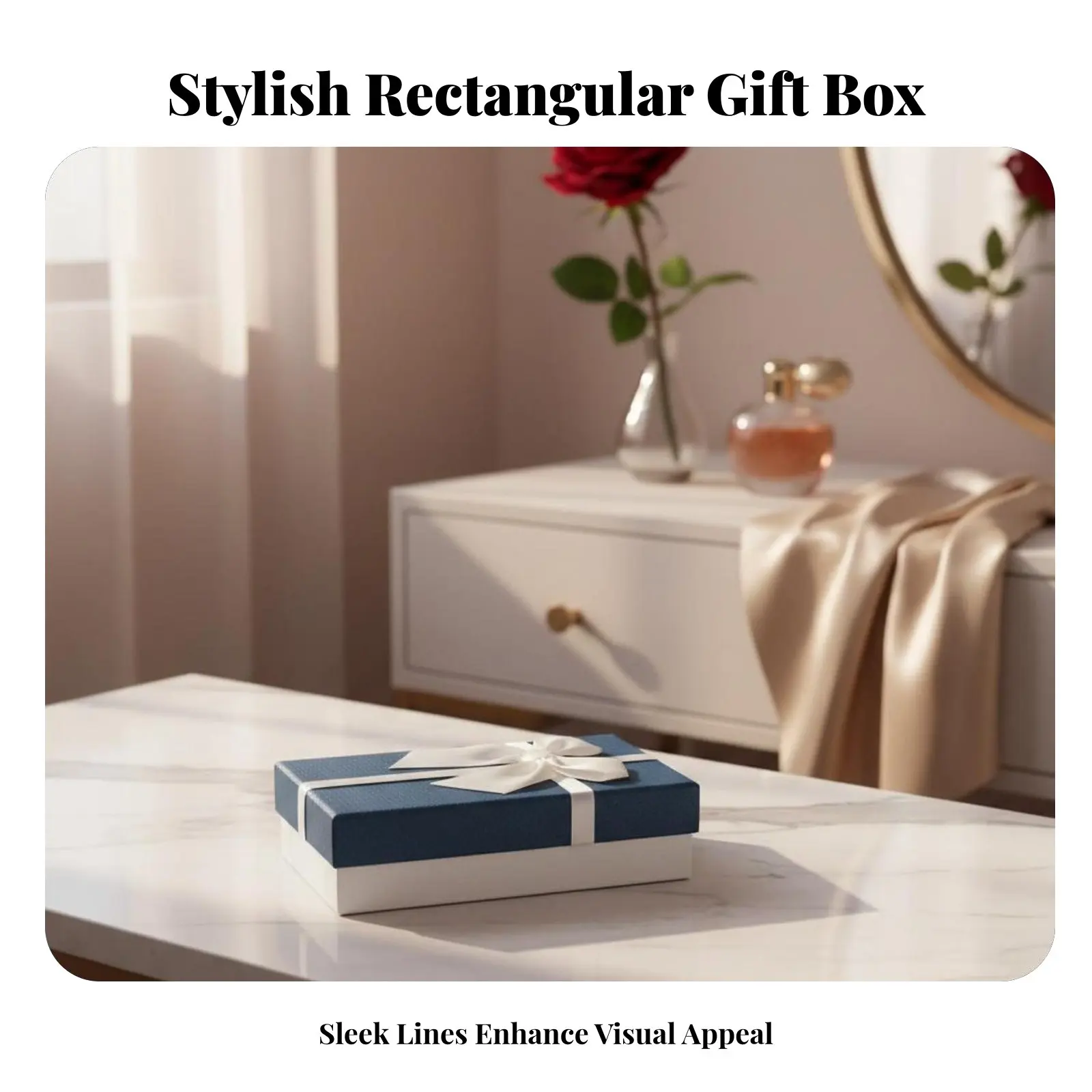 

Стильная прямоугольная подарочная коробка с бантом, крышкой и основанием, для помады, духов, часов, украшений