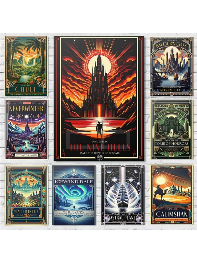 Dungeons and Dragons Game World Travel Poster, Nette Small Prhonneur, Canvas, DnD Wall Art, Manage Home Room, Brittop Gaming Decor
