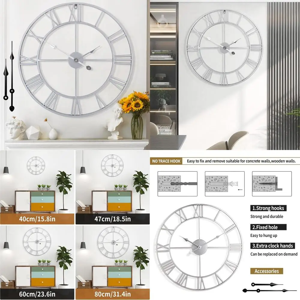 

Бесшумные металлические настенные часы 24 дюйма, винтажный и современный декор для гостиной, спальни, офиса