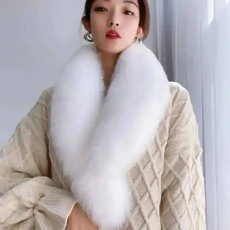 

Winter Real Fox Fur Collar Women Thick Warm Genuine Fashion Detachable Scarves Arm Sleeve Match Cashmere Overcoats
