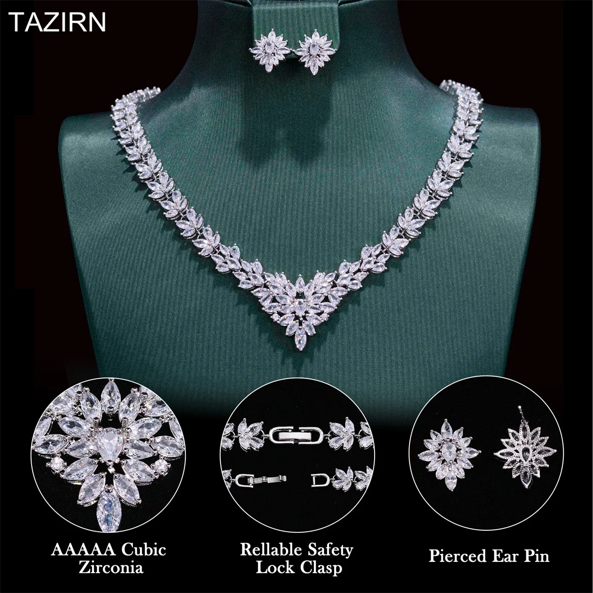 2024 Luxury Bridal Jewelry Set Cubic Zirconia 2pcs Necklace and Earrings Sets for Wedding Pageant Party Prom Gifts for Women/Mom