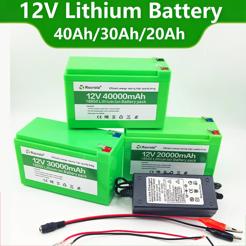 12V Li-ion 40Ah 30Ah 20Ah 18650 Lithium Rechargeable Battery Pack for Sprayer Kids Electric Toy Car Scale Access Control+Charger