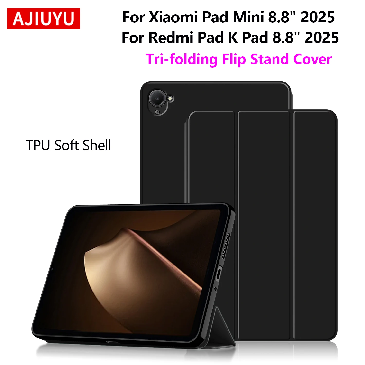 

Чехол для Xiaomi Pad Mini 8.8" 2025, трехсекционный, из искусственной кожи, с мягкой задней панелью и подставкой, для планшета Redmi K Pad 8.8 дюймов, защитный чехол