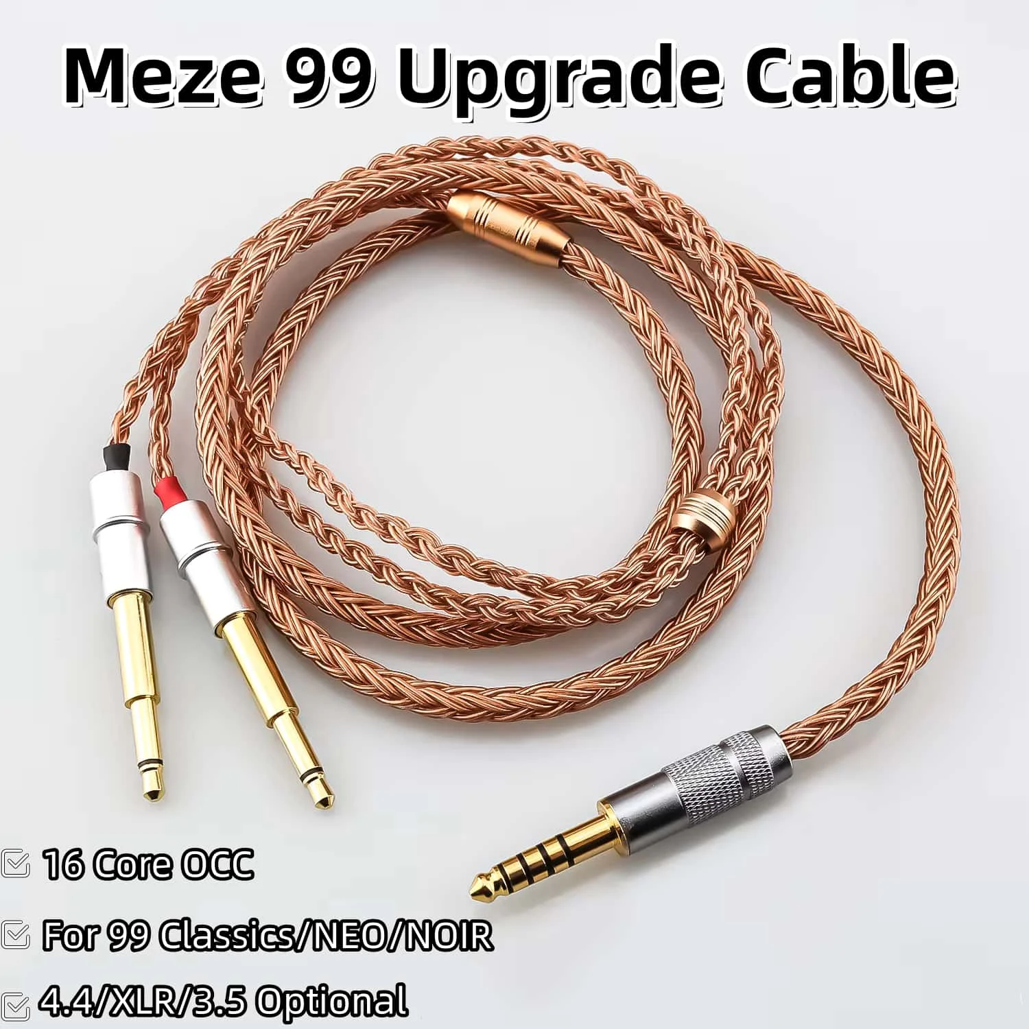 16-adriges OCC HiFi Kopfhörer-Upgrade-Kabel für Meze 99 Classics NEO NOIR, symmetrisches 3,5mm 4,4mm XLR Audiophile-Kabel