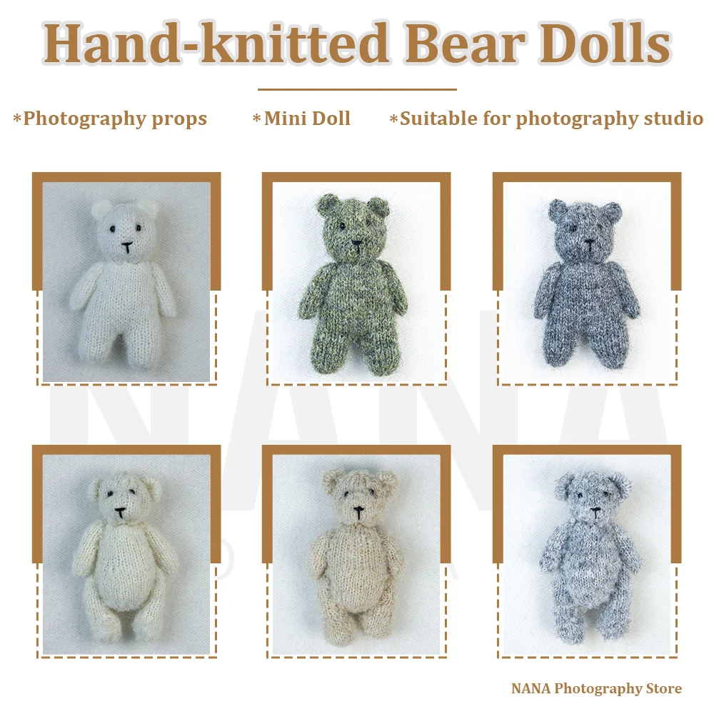 

14 Colors Soft Handmade Knitted Teddy Bear Dolls Adorable Mini Bear Dolls for Studio Photo Newborn Photography Props Accessories