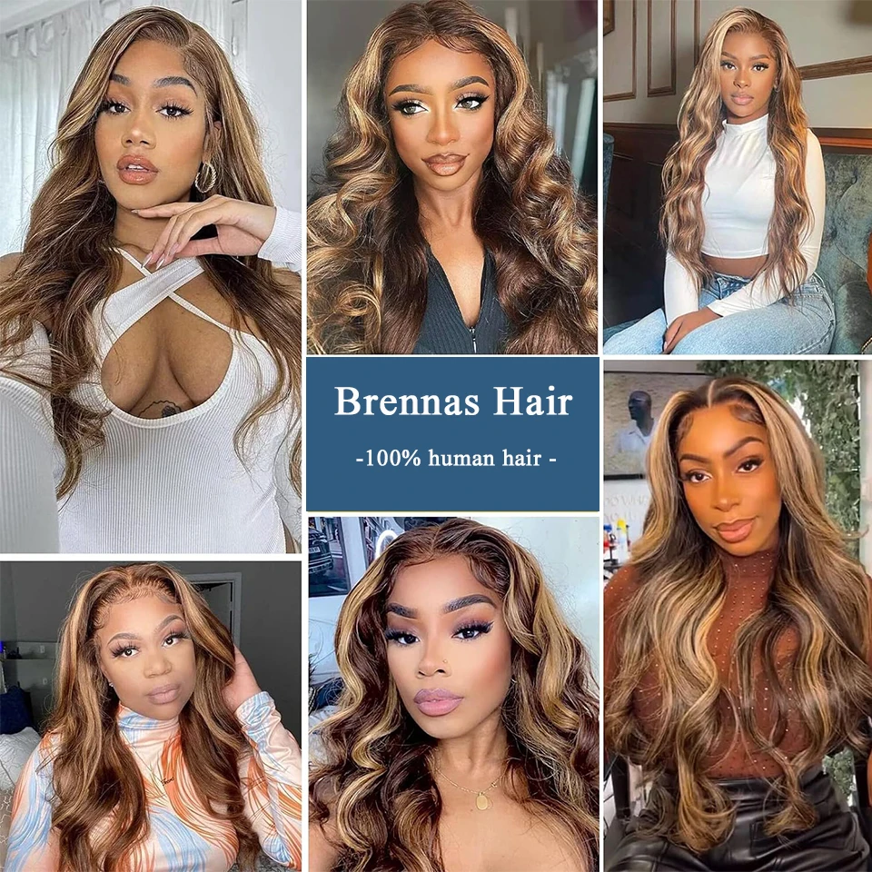 Perruque Lace Front Wig Body Wave Naturelle Blond Miel, Cheveux Humains, Pre-Plucked, Highlight, Density 180, 13x4