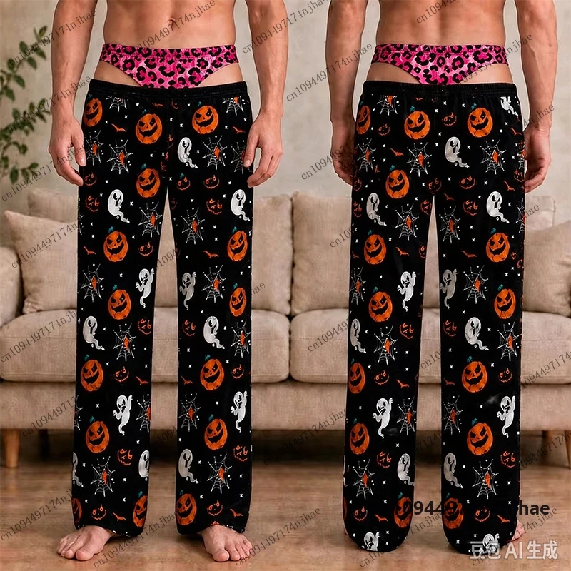 Halloween-Spaß: Pyjamahose mit lustigem Motiv für Herren, Damen, Kinder und Erwachsene – Kürbis, Geist, Fledermaus, Skelett – lässige lange Hose – Detail 7