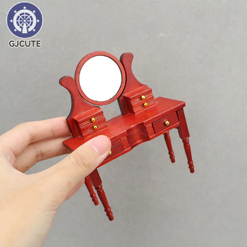 1:12 Dollhouse Miniature Dressing Table With Mirror Simulation Furniture Model Bedroom Decoration Toy Doll House Accessories