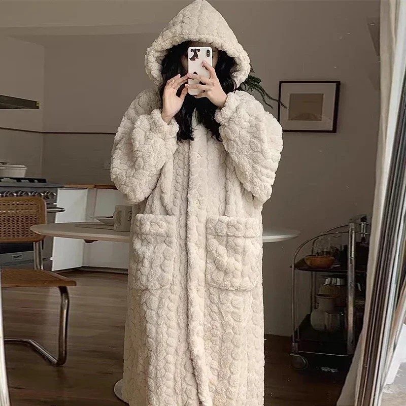 

2025 зимний халат для женщин, милый элегантный жаккардовый модный домашний халат, одежда для сна, домашняя одежда, теплый удобный длинный халат для рождественской ночи