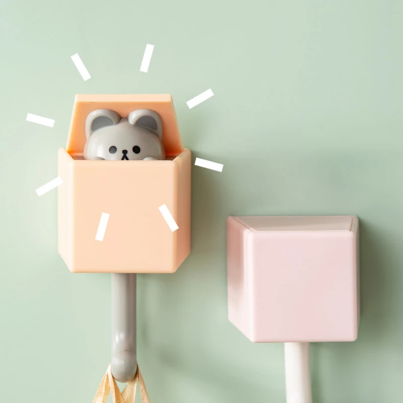 Suporte Adesivo de Parede Decorativo em Formato de Gato de Desenho Animado para Quarto, Porta, Chaves, Guarda-chuva, Toalha, Chapéu e Cabideiro