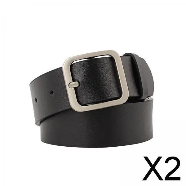 

2xWomen's PU Leather Belt Adjustable Female Waistband for Skirt Trousers Pants 90cm Black Silver Buckle