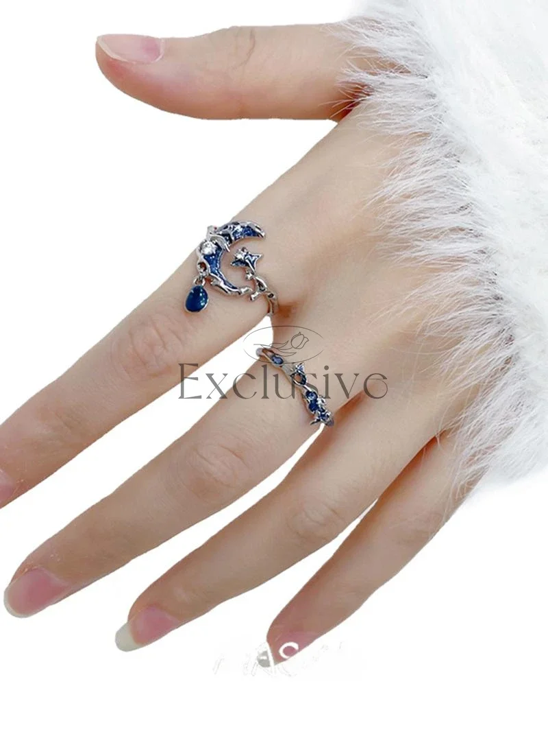 Cold style blue moon index finger ring niche high-end ring