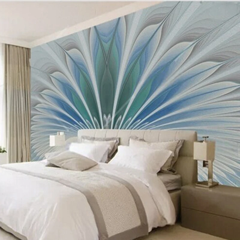 MU9061 Modern creative and beautiful gradient feather blooming pattern TV background wall