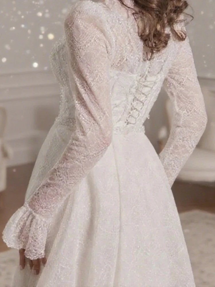 レーススパンコールハイネックフルスリーブマーメイドブライダルドレス Elengnt フォーマル花嫁ドレスカスタマイズされたウェディングドレス
