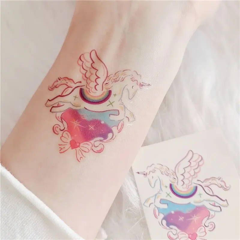 Fake Tattoos Sunshine Rainbow Little White Horse Cartoon Tattoo Sticker Art Cute Temporary Tatoo Hotwife Tatto Festival Stickers