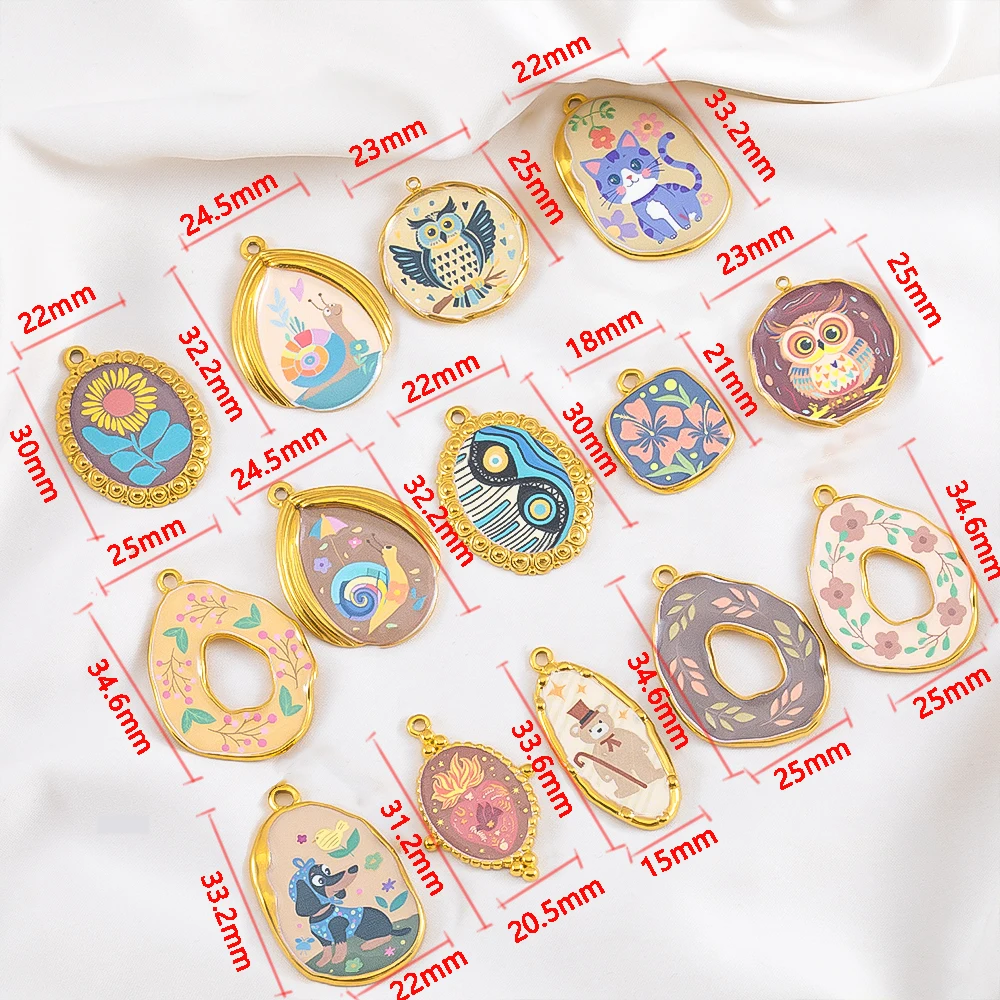 2 قطعة/الوحدة عالية الجودة الفولاذ المقاوم للصدأ المعلقات لطيف الكرتون زهرة البومة الحلزون المعلقات سحر DIY بها بنفسك صنع المجوهرات اكسسوارات