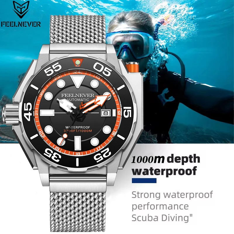 FeelNever Fashion Luxury Mechanical Man Watch Business Sports Diving Luminous Waterproof Automatic Movement Watches for Men NH35