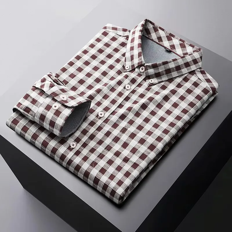 2024 new styles for four seasons Men\'s plaid long sleeve shirt Cotton business casual striped wedding shirt Large size 9XL10XL