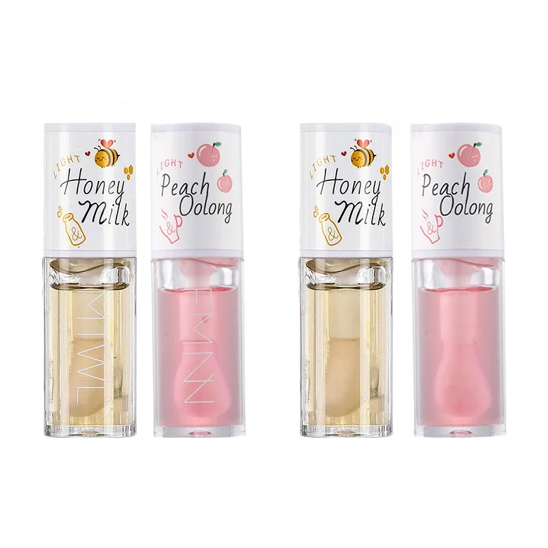 Pfirsich-Honig-Lippenöl lindert trockene, feuchtigkeitsspendende Lipgloss, verblasst Lippenlinien, Wasser, leicht, großer Bürstenkopf, Lippenpflegeserum, Kosmetik