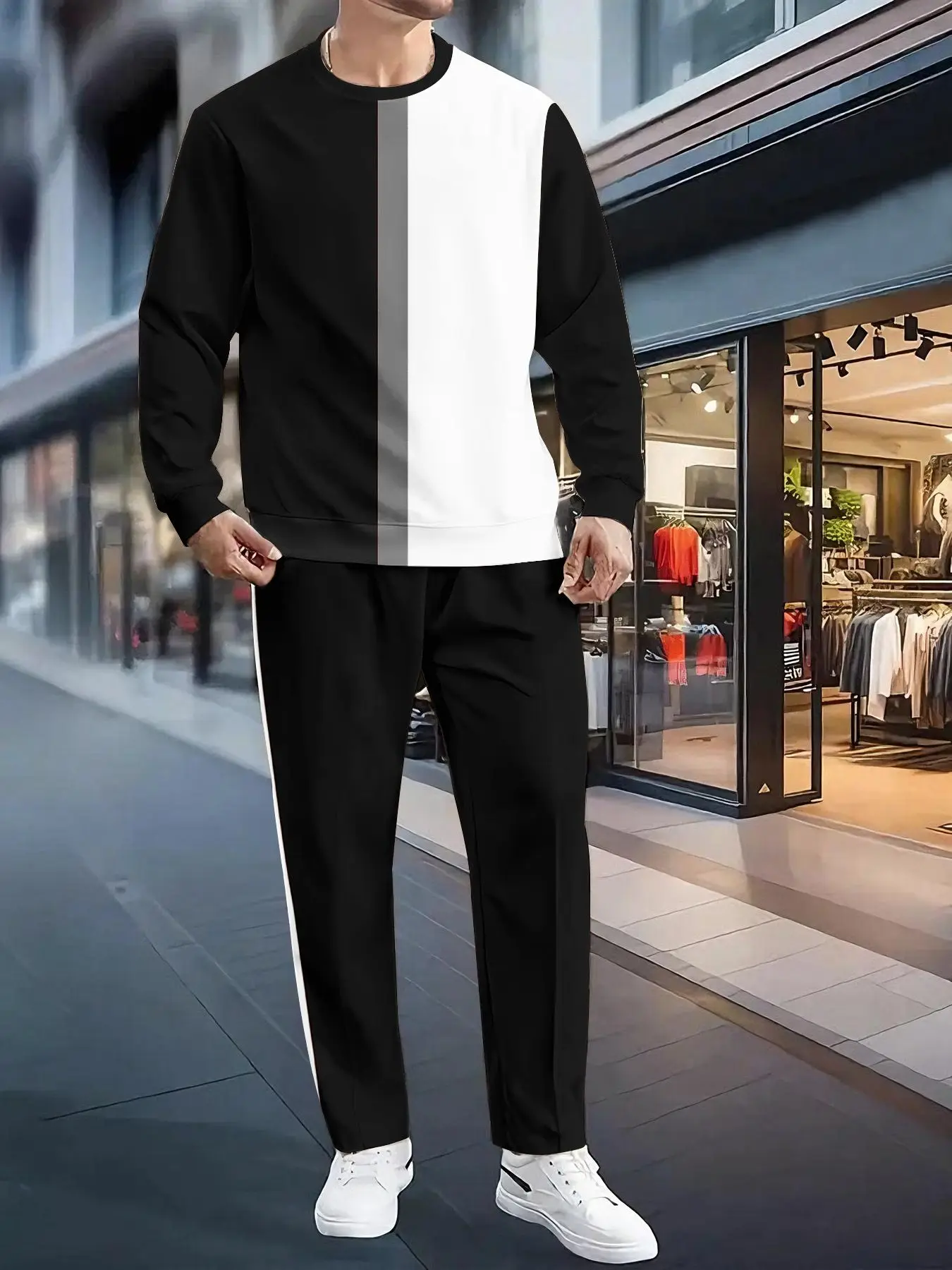 Conjunto de 2 piezas, conjunto deportivo de manga larga y pantalones largos a la moda para hombres europeos y americanos