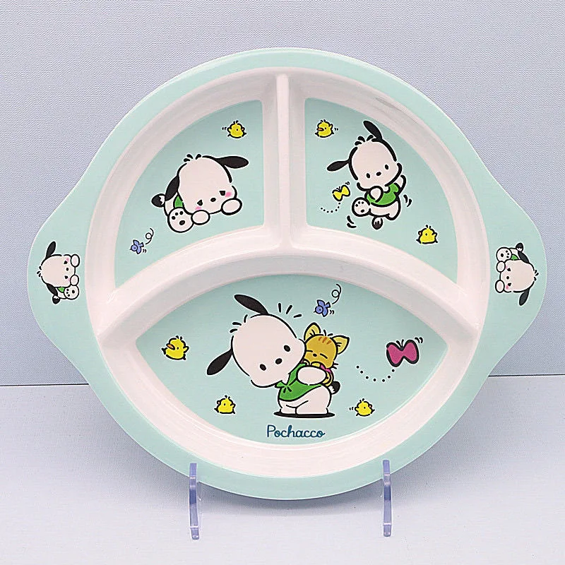 Platos divididos para niños, vajilla redonda con múltiples compartimentos para niños, diseño de dibujos animados, bandeja de 3 secciones