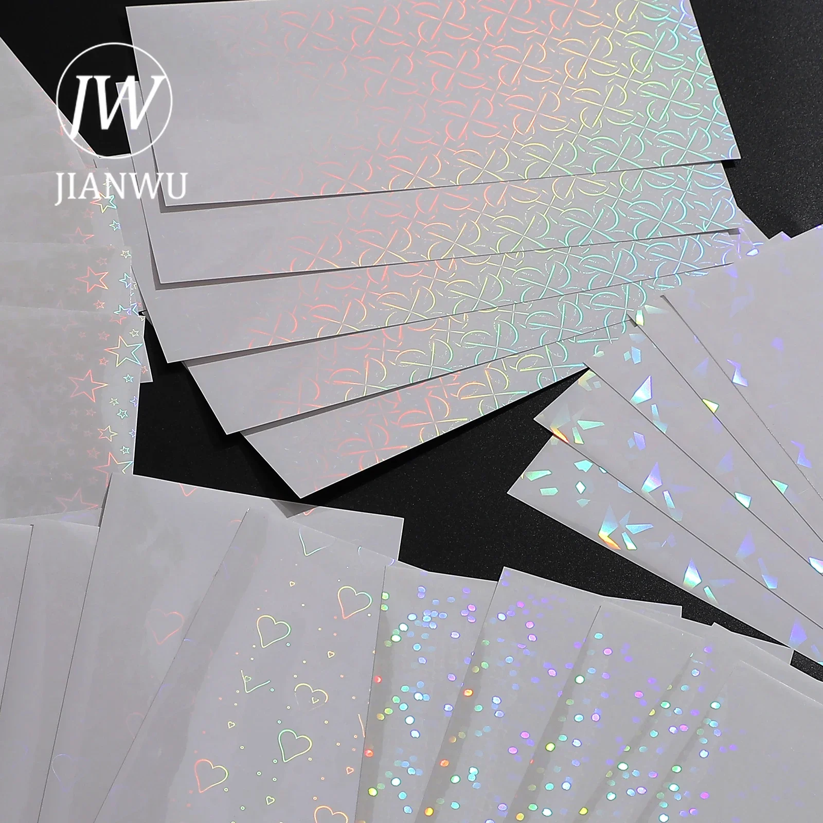 JIANWU 5 Sheets Flash Laser Film Goo Card Sticker DIY Journal Collage Decoration Scrapbooking Phone Stickers Kawaii Stationery