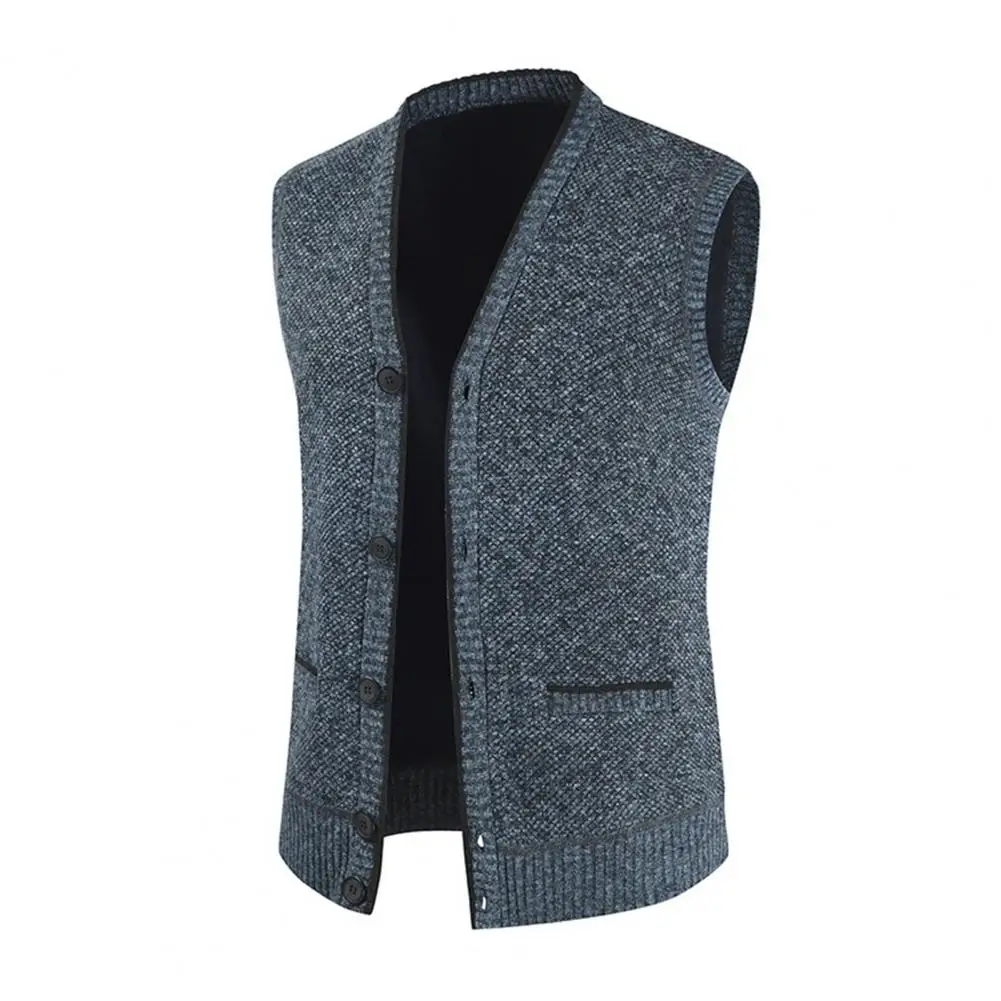 

Men's jacket Waistcoat Single-breasted V Neck Knitted Vest with Pockets Slim Warm Sleeveless jaqueta masculina