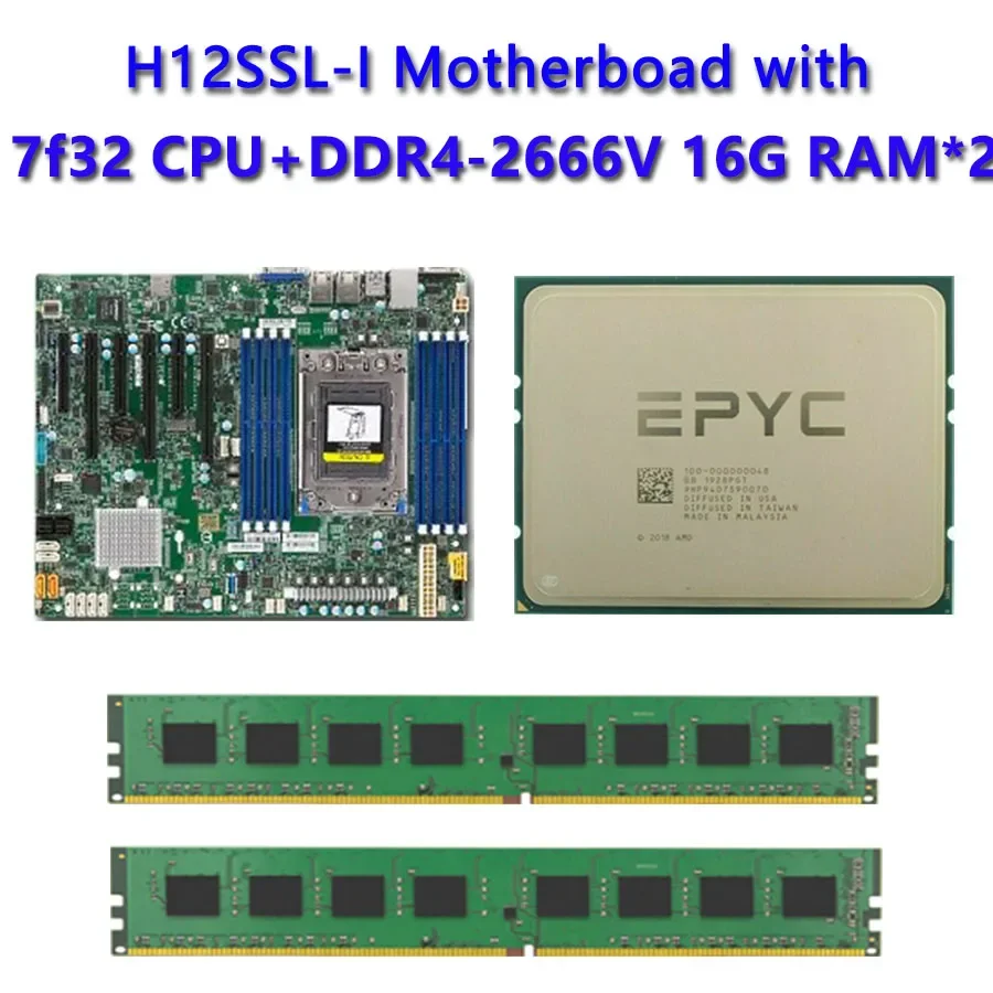 FOR Supermicro H12SSL-i Motherboard  / AMD EPYC 75F3 2.95GHz 32C/64T CPU Processor 16G*2 RAM DDR4 2666Vmhz PC4-2666V Memory REV2